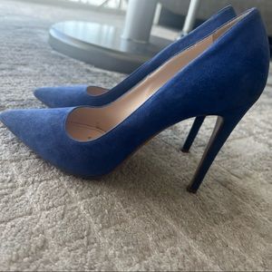 Prada Women's Royal Blue 11939F Suede Leather High Heel Pumps Shoes